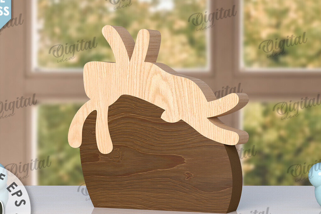 Σετ των 2 Intra απο ξύλο plywood  Χρώμα wenge 3mm-4mm πάχος - Πασχαλινό λαγουδάκι με λέιζερ. Bunny Puzzle Δίασταση 15x15 cm INTRAFABR-85340491