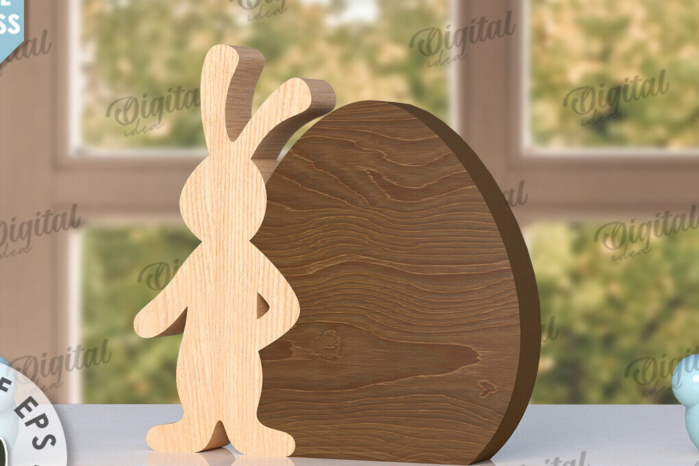 Σετ των 2 Intra απο ξύλο plywood  Χρώμα wenge 3mm-4mm πάχος - Πασχαλινό λαγουδάκι με λέιζερ. Bunny Puzzle Δίασταση 15x15 cm INTRAFABR-73782723