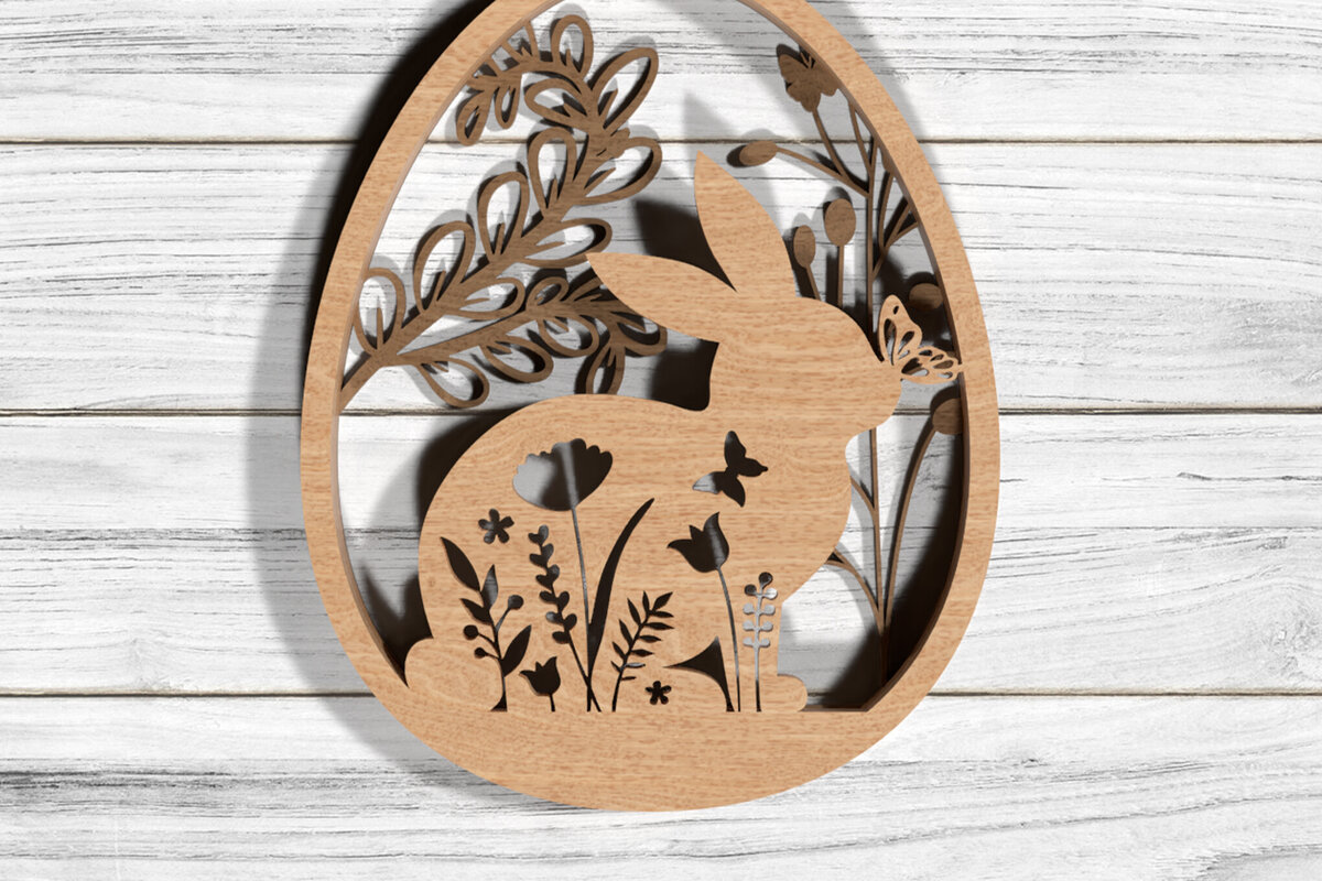 Σετ των 2 Intra απο ξύλο plywood  Χρώμα wenge 3mm-4mm πάχος - Easter Bunny Design Δίασταση 20x20 cm INTRAFABR-99394673