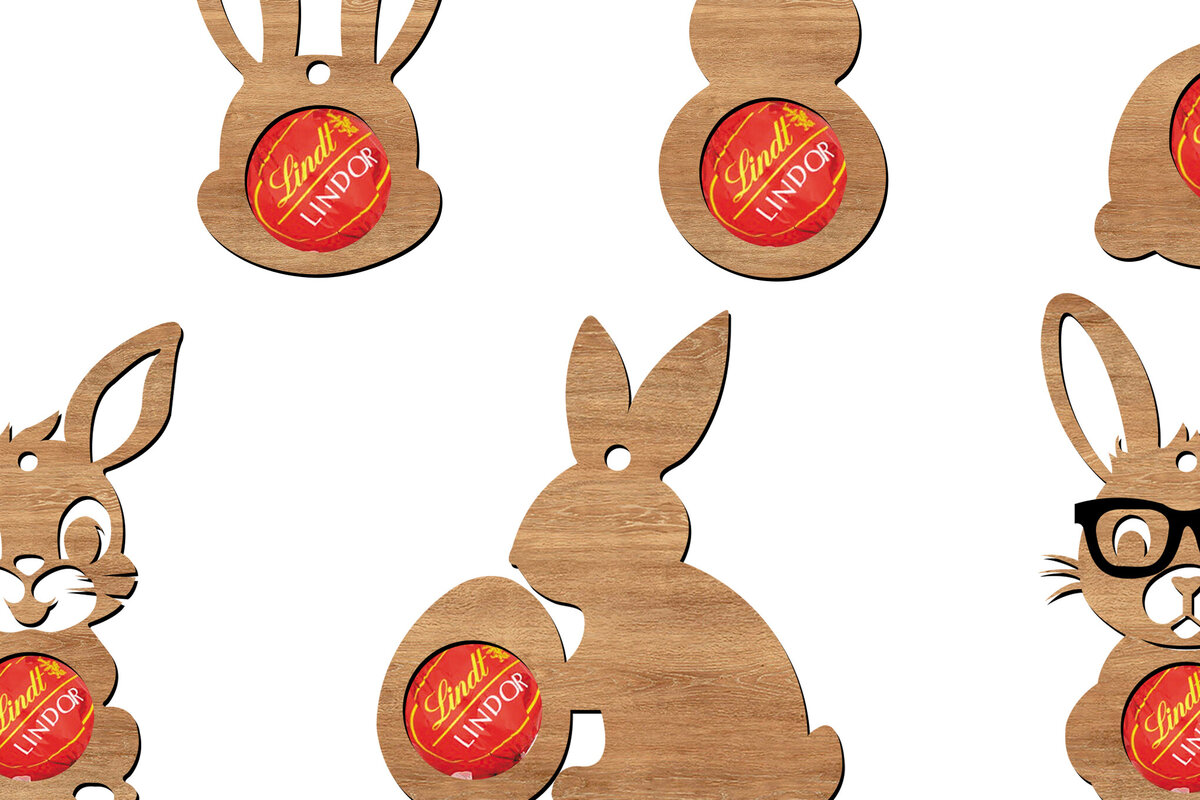 Σετ των 2 Intra απο ξύλο plywood  Χρώμα wenge 3mm-4mm πάχος - Σχέδια κομμένα με λέιζερ Πασχαλινό λαγουδάκι Δίασταση 6x6 cm INTRAFABR-121557590