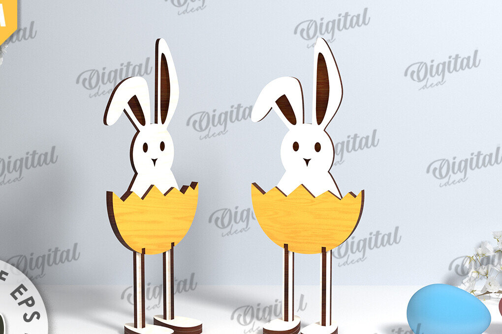 Σετ των 2 Intra απο ξύλο plywood  Χρώμα wenge 3mm-4mm πάχος - Πασχαλινό λαγουδάκι με λέιζερ. Πασχαλινός χαρακτήρας Δίασταση 15x15 cm INTRAFABR-120146245