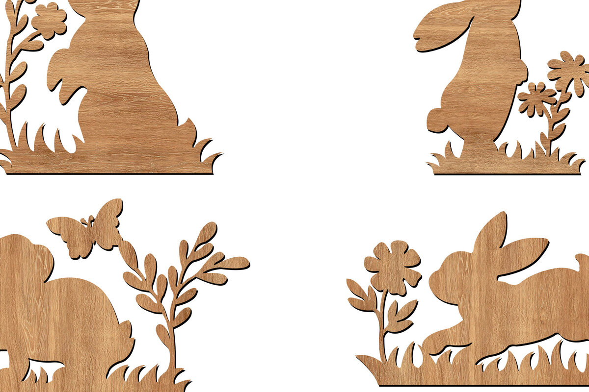 Σετ των 2 Intra απο ξύλο plywood  Χρώμα wenge 3mm-4mm πάχος - Σετ κοπής με λέιζερ Easter Bunny 4 Δίασταση 6x6 cm INTRAFABR-11085985