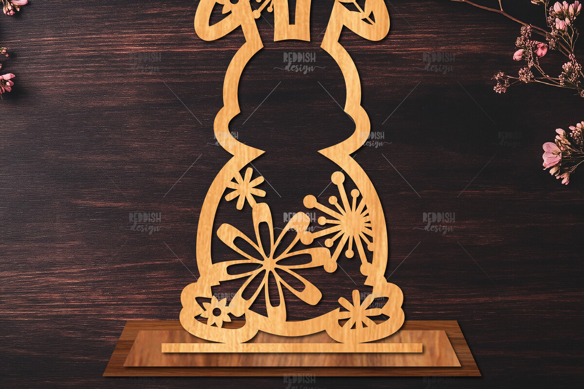 Σετ των 2 Intra απο ξύλο plywood  Χρώμα wenge 3mm-4mm πάχος - Πάσχα Λαγουδάκι κοπής με λέιζερ Βάση SV Δίασταση 15x15 cm INTRAFABR-76267220