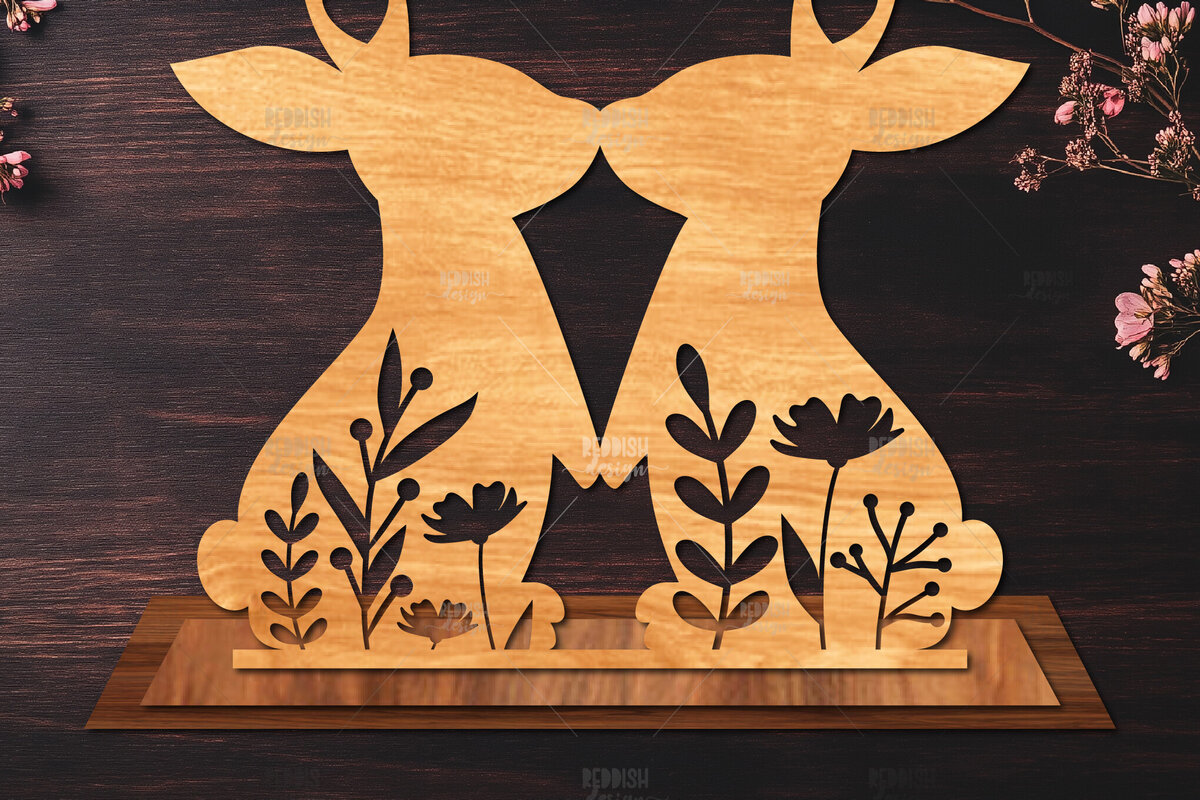 Σετ των 2 Intra απο ξύλο plywood  Χρώμα wenge 3mm-4mm πάχος - Στάση κοπής με λέιζερ Easter Bunny Δίασταση 15x15 cm INTRAFABR-120350085