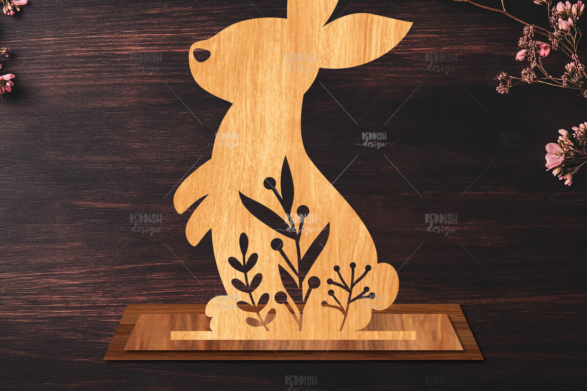 Σετ των 2 Intra απο ξύλο plywood  Χρώμα wenge 3mm-4mm πάχος - Στάση κοπής με λέιζερ Easter Bunny Δίασταση 15x15 cm INTRAFABR-120350097