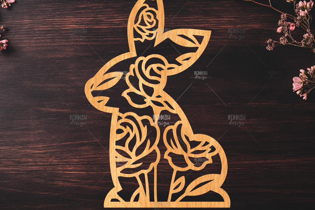Σετ των 2 Intra απο ξύλο plywood  Χρώμα wenge 3mm-4mm πάχος - Easter Bunny Δίασταση 15x15 cm INTRAFABR-43643503