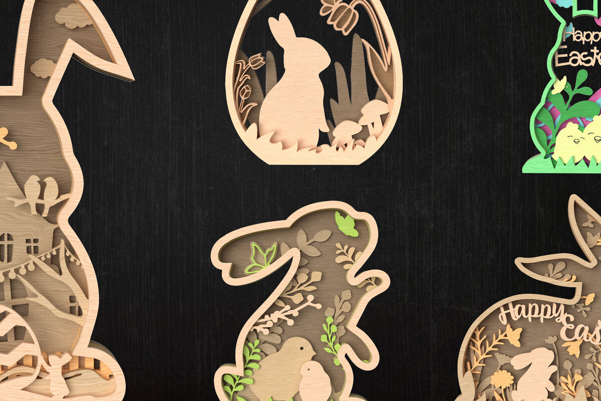 Σετ των 2 Intra απο ξύλο plywood  Χρώμα wenge 3mm-4mm πάχος - Πακέτο με στρώματα Easter Bunny Δίασταση 6x6 cm INTRAFABR-116818853