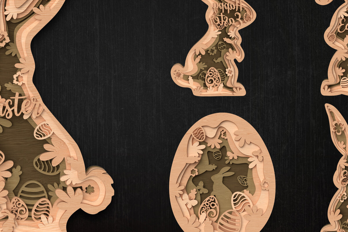 Σετ των 2 Intra απο ξύλο plywood  Χρώμα wenge 3mm-4mm πάχος - Πακέτο με στρώματα Easter Bunny Δίασταση 6x6 cm INTRAFABR-116818862