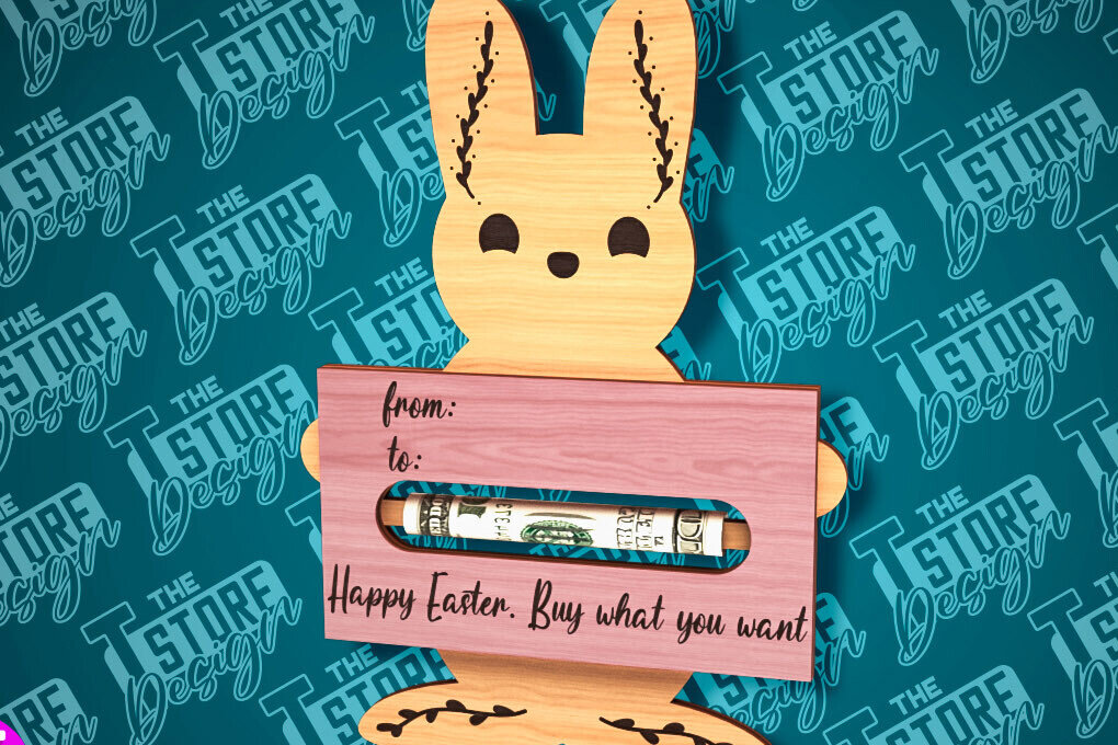 Σετ των 2 Intra απο ξύλο plywood  Χρώμα wenge 3mm-4mm πάχος - Easter Bunny Money Holder |CNC Δίασταση 15x15 cm INTRAFABR-123819649