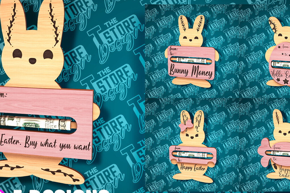 Σετ των 2 Intra απο ξύλο plywood  Χρώμα wenge 3mm-4mm πάχος - Easter Bunny Money Holder |CNC Δίασταση 15x15 cm INTRAFABR-39241865