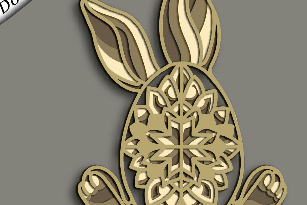 Σετ των 2 Intra απο ξύλο plywood  Χρώμα wenge 3mm-4mm πάχος - Easter Bunny Multilayer /3D Bunny Δίασταση 15x15 cm INTRAFABR-37553566