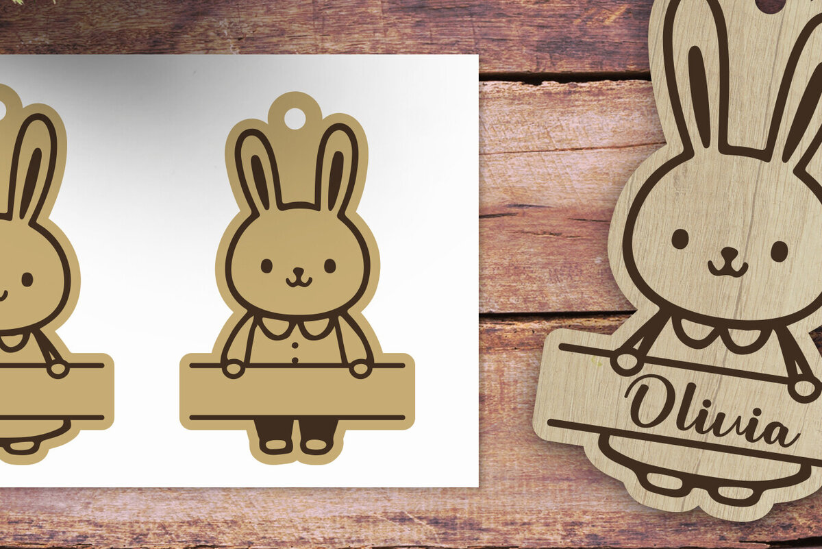 Σετ των 2 Intra απο ξύλο plywood  Χρώμα wenge 3mm-4mm πάχος - Ετικέτα με όνομα Πασχαλινό λαγουδάκι Πασχαλινή ετικέτα λέιζερ Δίασταση 15x15 cm INTRAFABR-37553464