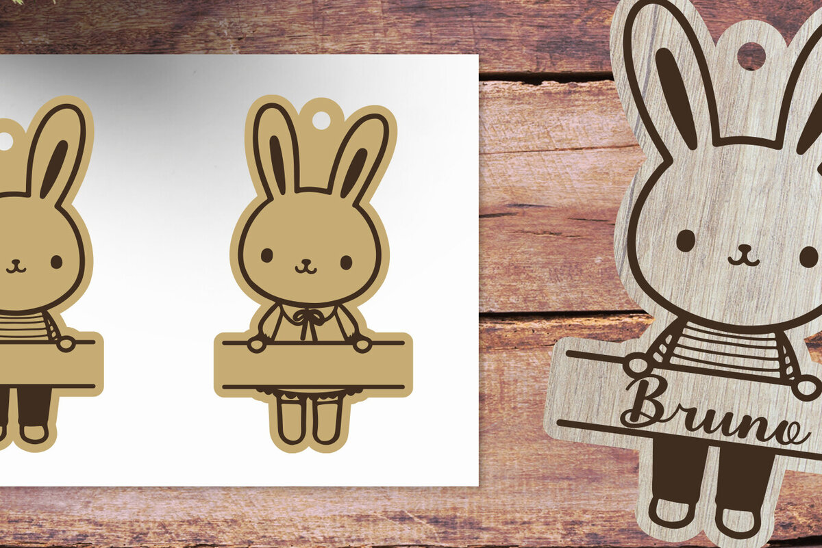 Σετ των 2 Intra απο ξύλο plywood  Χρώμα wenge 3mm-4mm πάχος - Ετικέτα ονόματος Πάσχα Λαγουδάκι | Πασχαλινό στολίδι Δίασταση 6x6 cm INTRAFABR-115494434