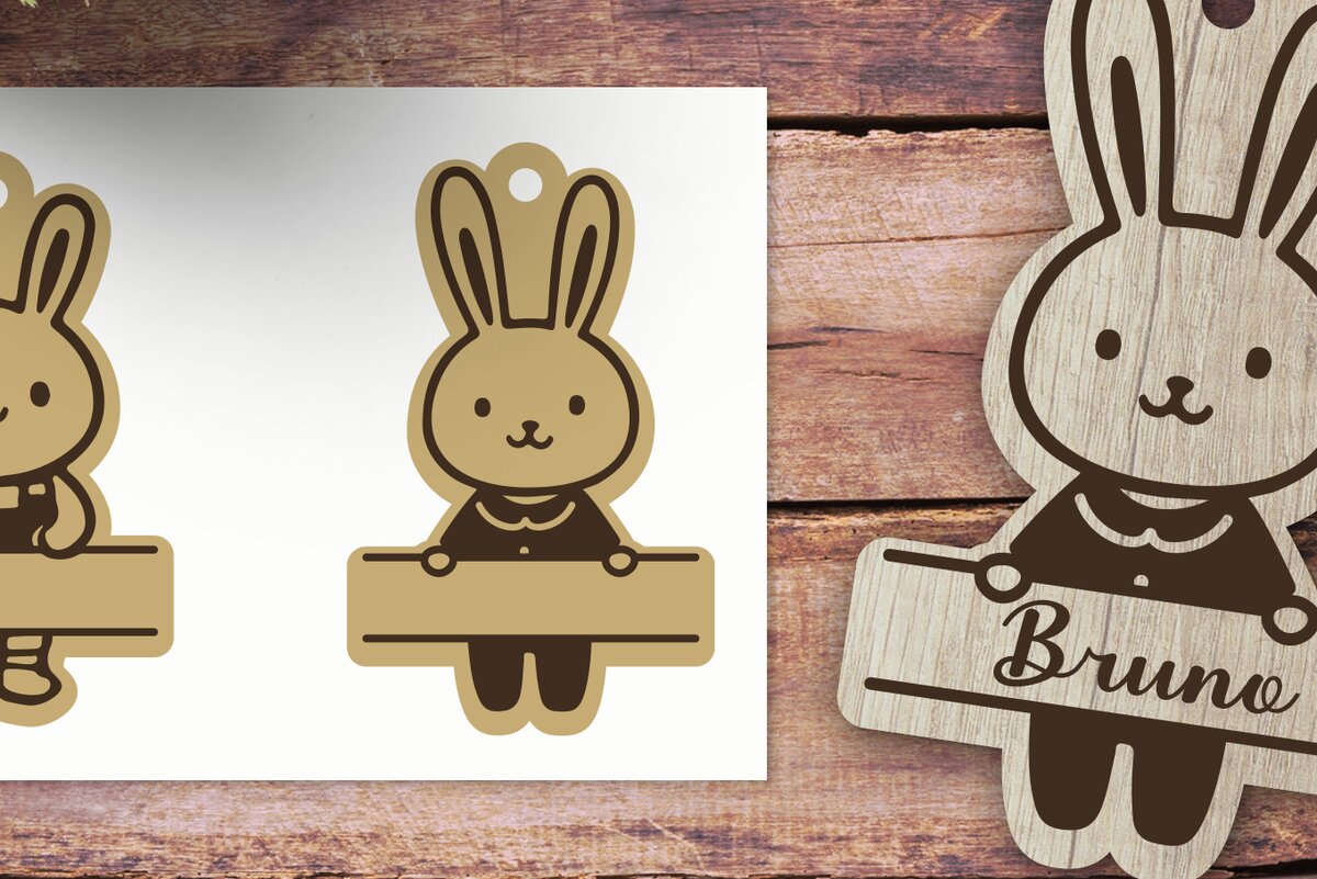Σετ των 2 Intra απο ξύλο plywood  Χρώμα wenge 3mm-4mm πάχος - Easter Bunny Name Tag Πασχαλινό Tag Laser Δίασταση 15x15 cm INTRAFABR-30248638