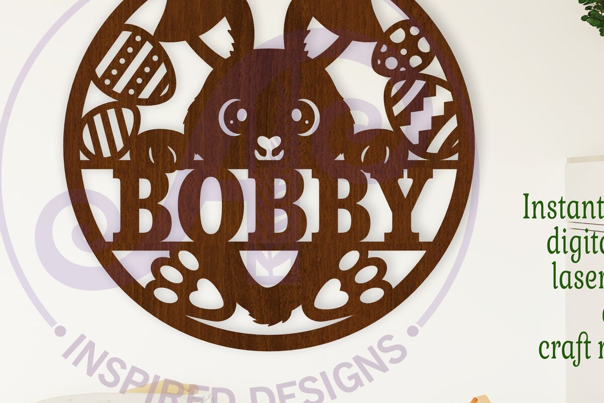 Intra απο ξύλο plywood  Χρώμα wenge 3mm-4mm πάχος - Πινακίδα τέχνης τοίχου με όνομα Πάσχα λαγουδάκι, Δίασταση 40x50 cm INTRAFABR-95252303