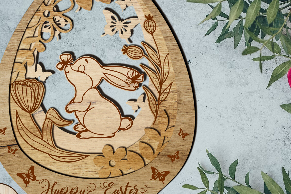 Σετ των 2 Intra απο ξύλο plywood  Χρώμα wenge 3mm-4mm πάχος - Στολίδι Πασχαλινό Λαγουδάκι, Διακοσμητικό Αυγό Δίασταση 5x6 cm INTRAFABR-103312142