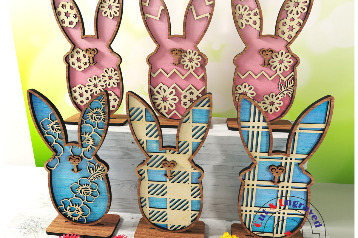 Σετ των 2 Intra απο ξύλο plywood  Χρώμα wenge 3mm-4mm πάχος - Σετ πασχαλινό λαγουδάκι στολίδι Δίασταση 6x6 cm INTRAFABR-103114390