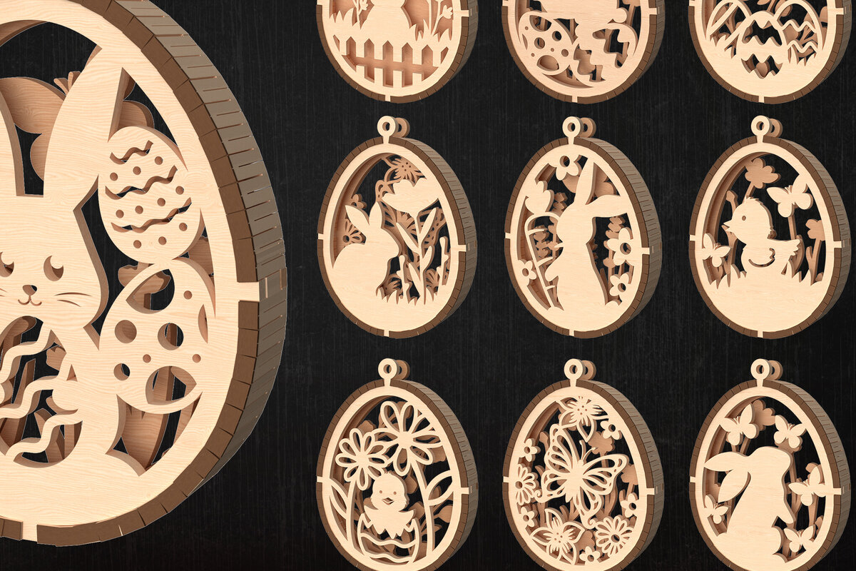 Σετ των 2 Intra απο ξύλο plywood  Χρώμα wenge 3mm-4mm πάχος - Πασχαλινό στολίδι με λαγουδάκι Πακέτο Δίασταση 6x6 cm INTRAFABR-103114398