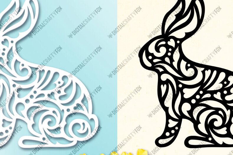 Σετ των 2 Intra απο ξύλο plywood  Χρώμα wenge 3mm-4mm πάχος - Πασχαλινό λαγουδάκι Paper Cut, Bunny Δίασταση 6x6 cm INTRAFABR-121340114