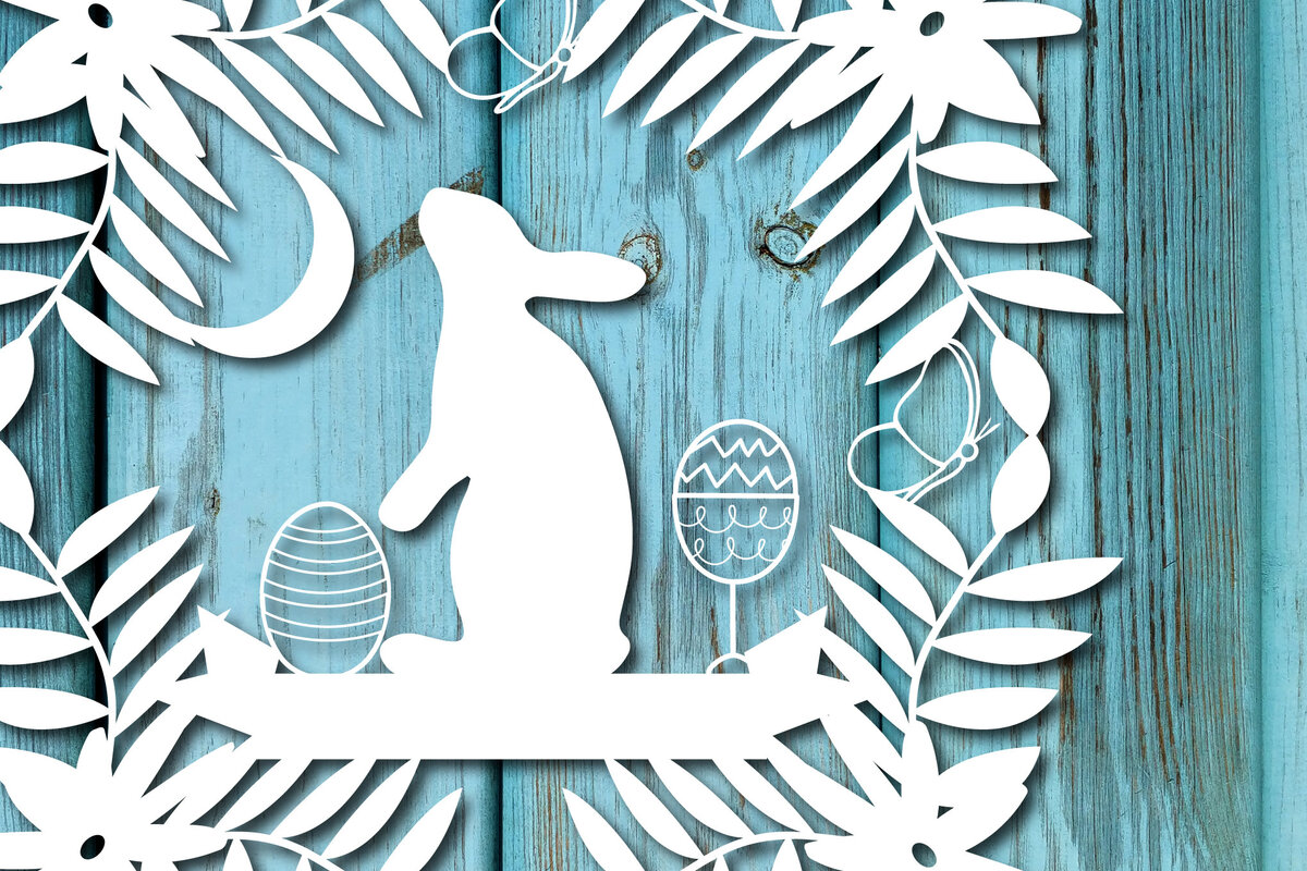 Σετ των 2 Intra απο ξύλο plywood  Χρώμα wenge 3mm-4mm πάχος - Πασχαλινό λαγουδάκι Paper Cut Decor Δίασταση 15x15 cm INTRAFABR-121340009