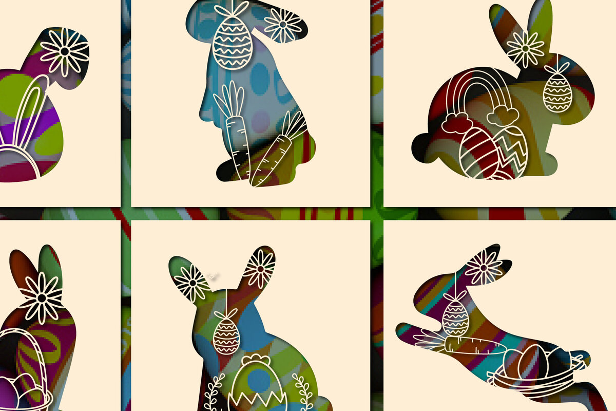 Σετ των 2 Intra απο ξύλο plywood  Χρώμα wenge 3mm-4mm πάχος - Πασχαλινό λαγουδάκι Paper Cut Bundle ===== Δίασταση 15x15 cm INTRAFABR-98600400