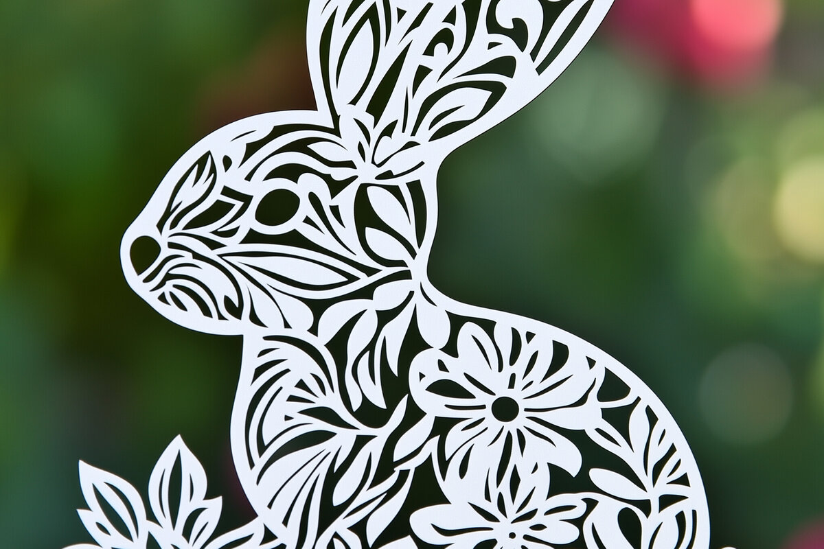 Σετ των 2 Intra απο ξύλο plywood  Χρώμα wenge 3mm-4mm πάχος - Πασχαλινό λαγουδάκι Paper Cut Cut Δίασταση 4x4 cm INTRAFABR-122334124