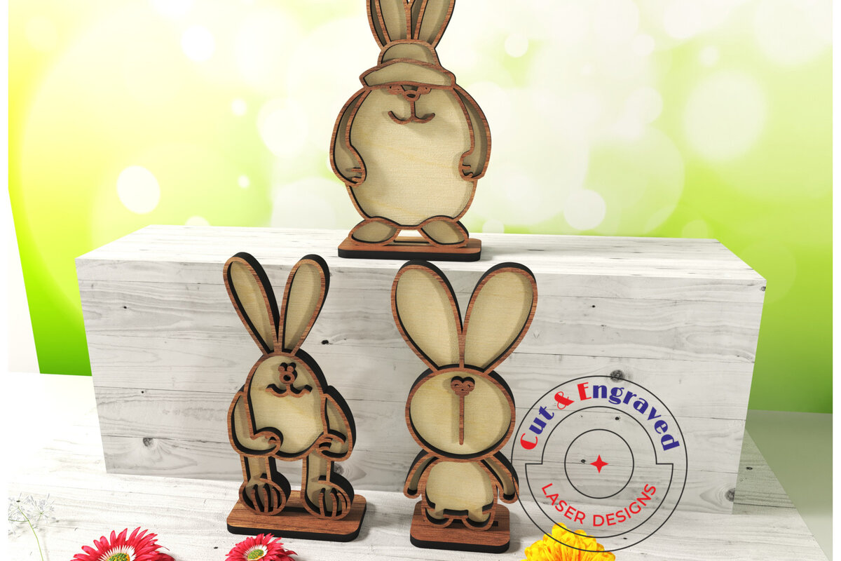 Σετ των 2 Intra απο ξύλο plywood  Χρώμα wenge 3mm-4mm πάχος - Πασχαλινό λαγουδάκι Δίασταση 15x15 cm INTRAFABR-120985165