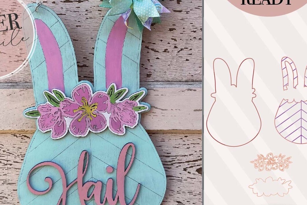 Σετ των 2 Intra απο ξύλο plywood  Χρώμα wenge 3mm-4mm πάχος - Πασχαλινό λαγουδάκι με λέιζερ Δίασταση 6x6 cm INTRAFABR-120985626