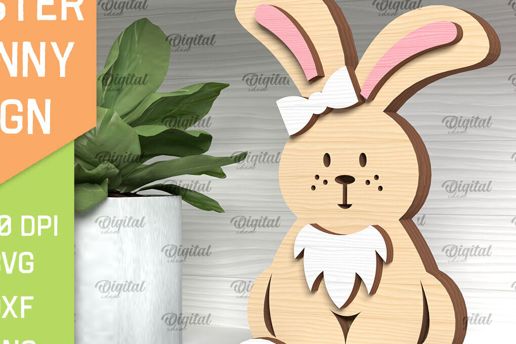 Σετ των 2 Intra απο ξύλο plywood  Χρώμα wenge 3mm-4mm πάχος - Πασχαλινό λαγουδάκι . Τρισδιάστατη Δίασταση 15x15 cm INTRAFABR-121833414