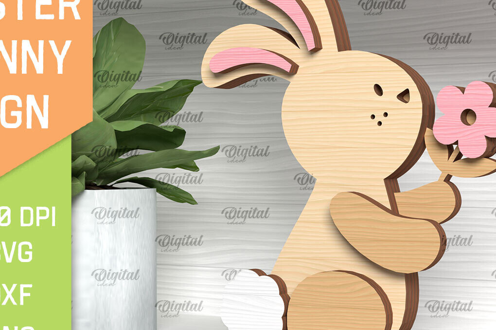 Σετ των 2 Intra απο ξύλο plywood  Χρώμα wenge 3mm-4mm πάχος - Πασχαλινό λαγουδάκι . Τρισδιάστατη Δίασταση 15x15 cm INTRAFABR-57390125