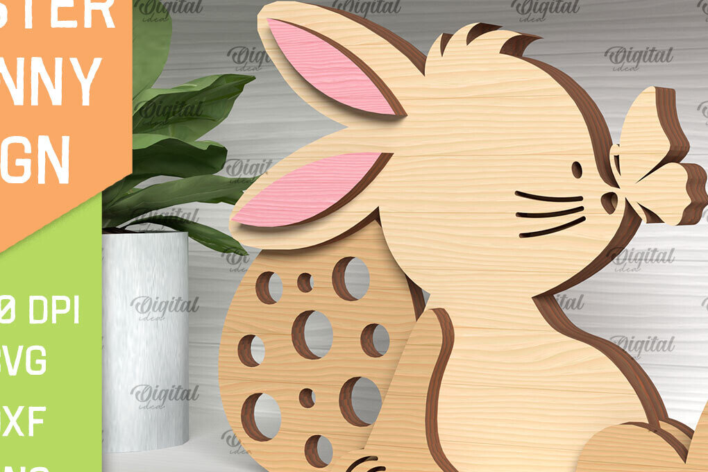 Σετ των 2 Intra απο ξύλο plywood  Χρώμα wenge 3mm-4mm πάχος - Πασχαλινό λαγουδάκι . Τρισδιάστατη Δίασταση 15x15 cm INTRAFABR-57390930