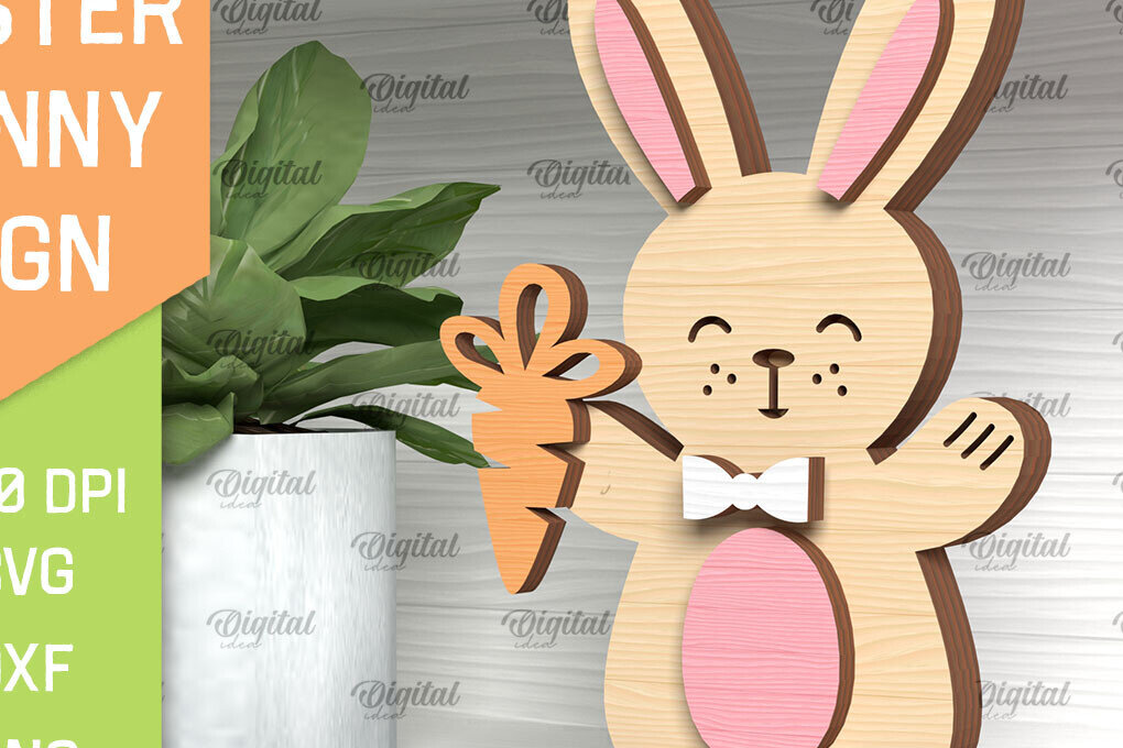 Σετ των 2 Intra απο ξύλο plywood  Χρώμα wenge 3mm-4mm πάχος - Πασχαλινό λαγουδάκι . Τρισδιάστατη Δίασταση 15x15 cm INTRAFABR-57391470