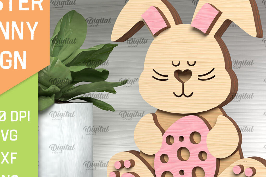 Σετ των 2 Intra απο ξύλο plywood  Χρώμα wenge 3mm-4mm πάχος - Πασχαλινό λαγουδάκι . Τρισδιάστατη Δίασταση 15x15 cm INTRAFABR-121835434