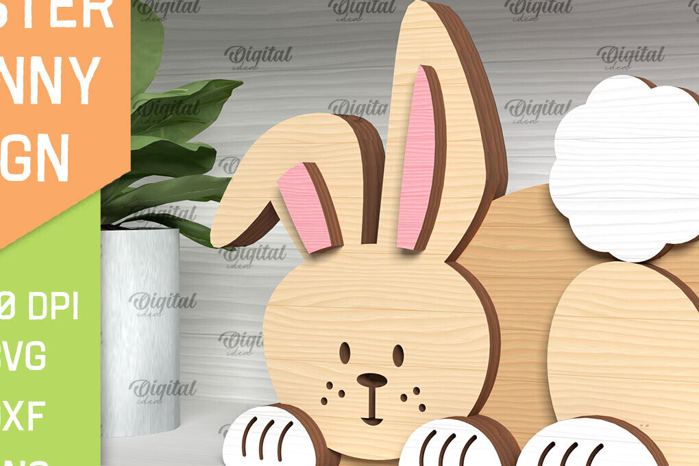 Σετ των 2 Intra απο ξύλο plywood  Χρώμα wenge 3mm-4mm πάχος - Πασχαλινό λαγουδάκι . Τρισδιάστατη Δίασταση 15x15 cm INTRAFABR-57386100