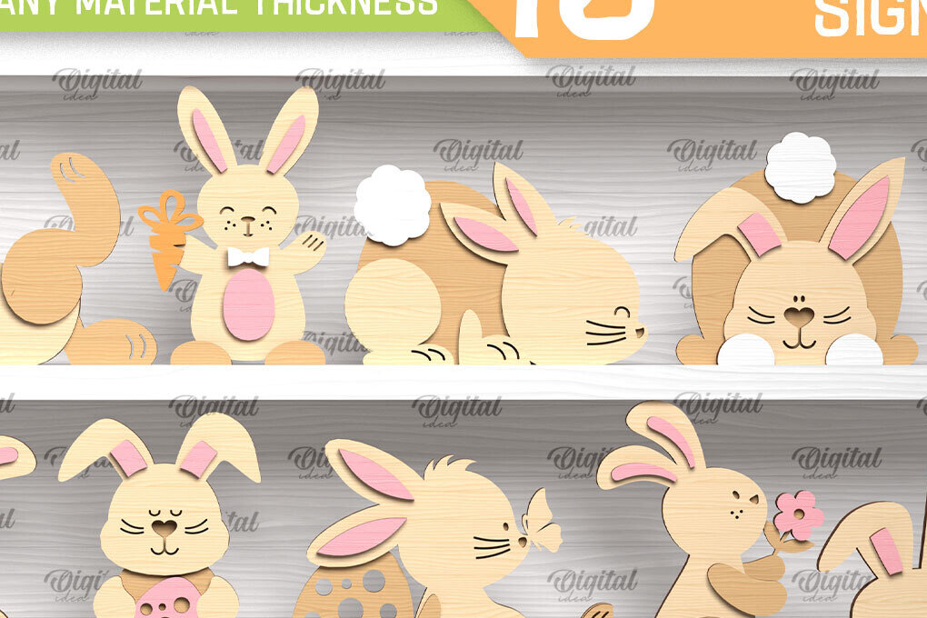 Σετ των 2 Intra απο ξύλο plywood  Χρώμα wenge 3mm-4mm πάχος - Πακέτο κοπής με λέιζερ σημαδιών Πάσχας λαγουδάκι Δίασταση 15x15 cm INTRAFABR-66372401