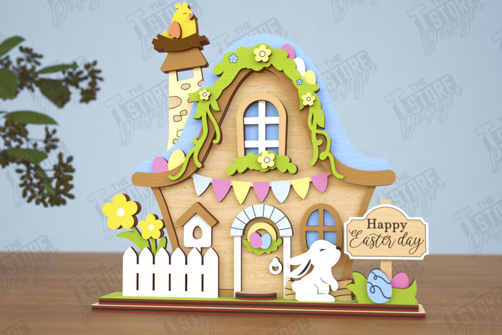 Σετ των 2 Intra απο ξύλο plywood  Χρώμα wenge 3mm-4mm πάχος - Πασχαλινό λαγουδάκι Standing House|Διακόσμηση Πάσχας Δίασταση 15x15 cm INTRAFABR-116086195