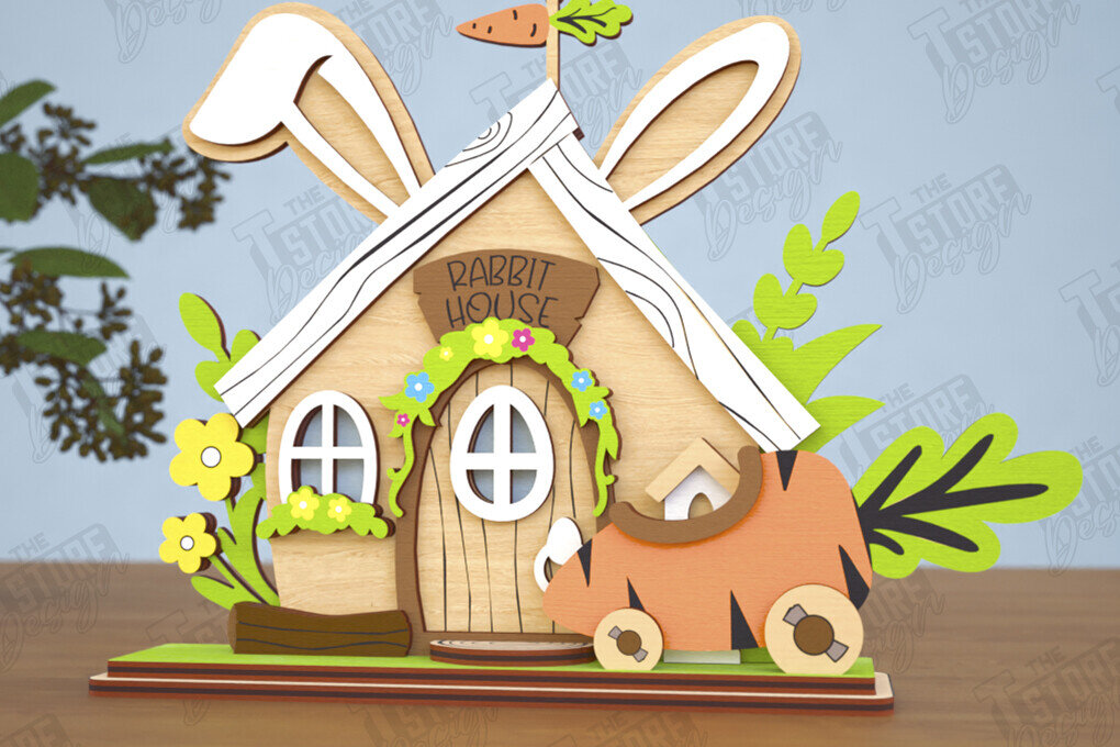 Σετ των 2 Intra απο ξύλο plywood  Χρώμα wenge 3mm-4mm πάχος - Πασχαλινό λαγουδάκι Standing House|Διακόσμηση Πάσχας Δίασταση 15x15 cm INTRAFABR-122676942