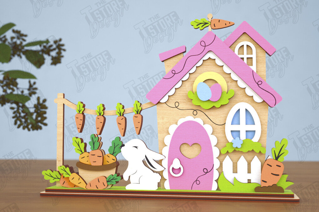 Σετ των 2 Intra απο ξύλο plywood  Χρώμα wenge 3mm-4mm πάχος - Πασχαλινό λαγουδάκι Standing House|Διακόσμηση Πάσχας Δίασταση 15x15 cm INTRAFABR-125419882