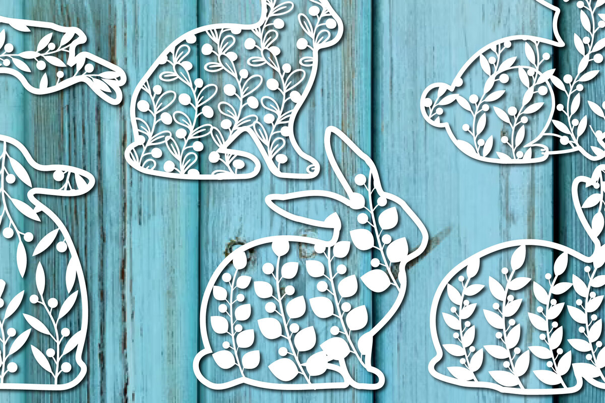 Σετ των 2 Intra απο ξύλο plywood  Χρώμα wenge 3mm-4mm πάχος - Πασχαλινό λαγουδάκι , Paper Cut Δίασταση 15x15 cm INTRAFABR-121509658