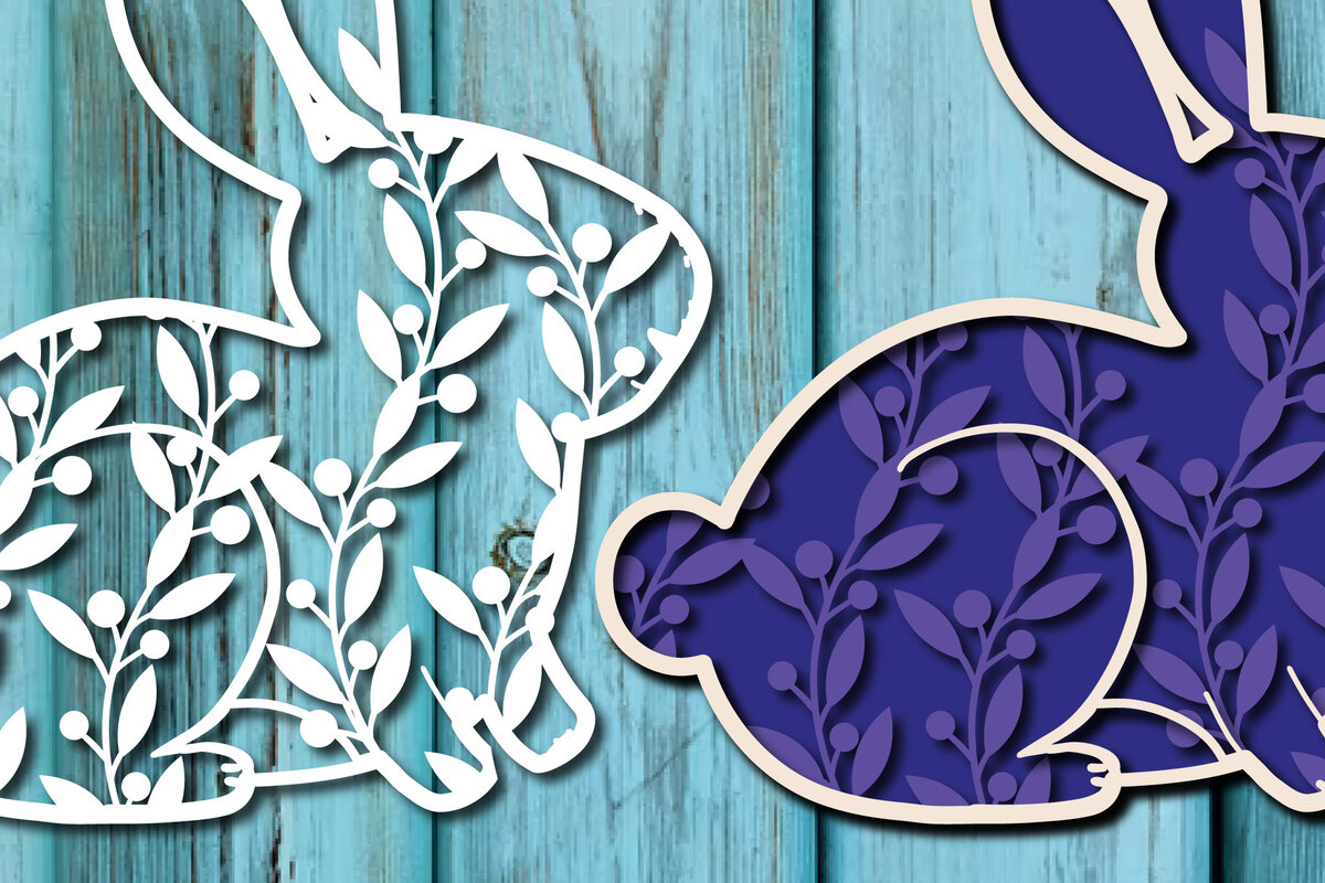 Σετ των 2 Intra απο ξύλο plywood  Χρώμα wenge 3mm-4mm πάχος - Easter Bunny , Layer Paper Cut Δίασταση 15x15 cm INTRAFABR-121509841