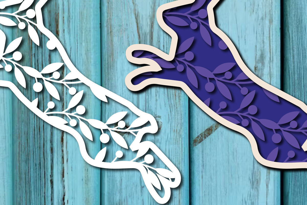 Σετ των 2 Intra απο ξύλο plywood  Χρώμα wenge 3mm-4mm πάχος - Easter Bunny , Layer Paper Cut Δίασταση 15x15 cm INTRAFABR-121509848