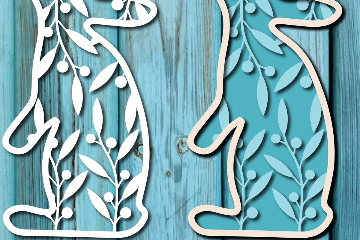 Σετ των 2 Intra απο ξύλο plywood  Χρώμα wenge 3mm-4mm πάχος - Easter Bunny , Layer Paper Cut Δίασταση 15x15 cm INTRAFABR-121509854