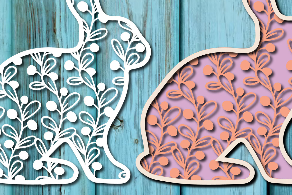 Σετ των 2 Intra απο ξύλο plywood  Χρώμα wenge 3mm-4mm πάχος - Easter Bunny , Layer Paper Cut Δίασταση 15x15 cm INTRAFABR-121495047