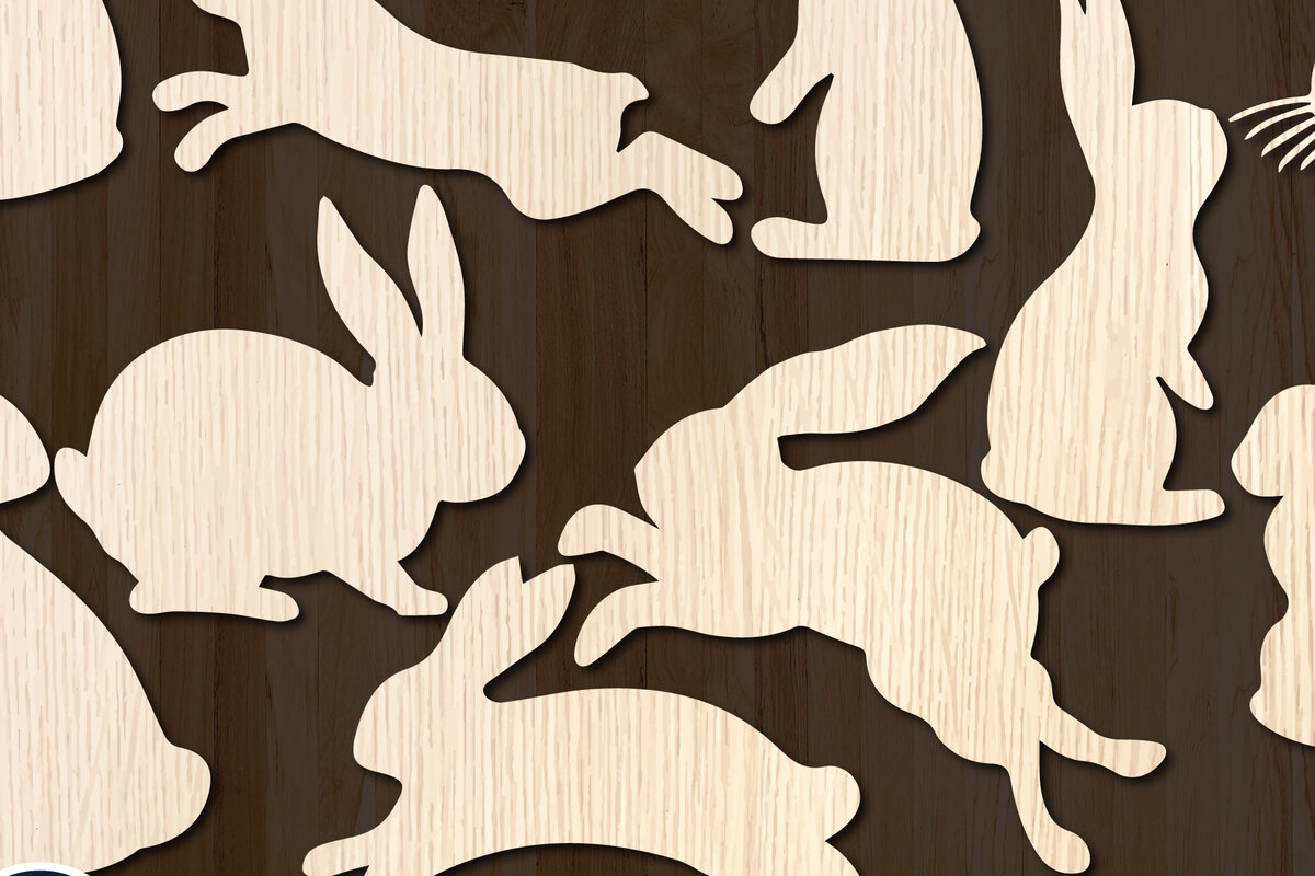 Σετ των 2 Intra απο ξύλο plywood  Χρώμα wenge 3mm-4mm πάχος - Πακέτο υ κομμένου χαρτιού Easter Bunny Δίασταση 15x15 cm INTRAFABR-121495054