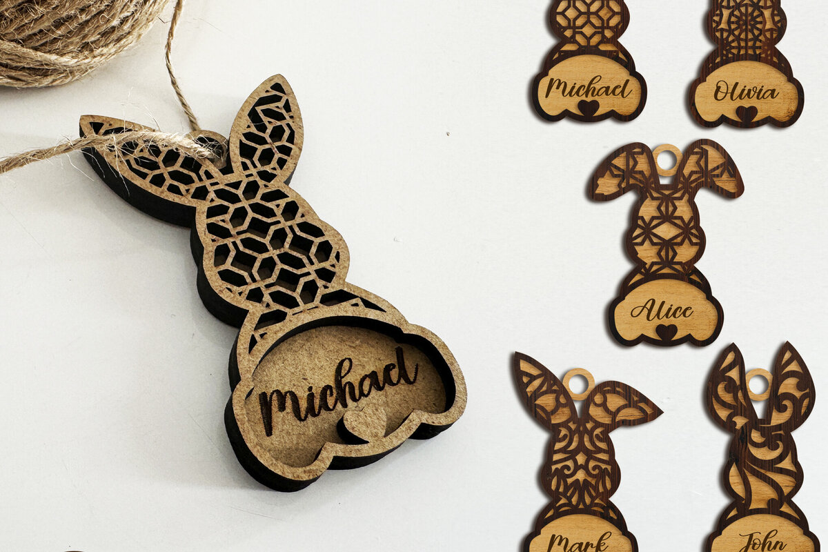 Σετ των 2 Intra απο ξύλο plywood  Χρώμα wenge 3mm-4mm πάχος - Πακέτο ετικετών πασχαλινό λαγουδάκι Δίασταση 4x7 cm INTRAFABR-121509545