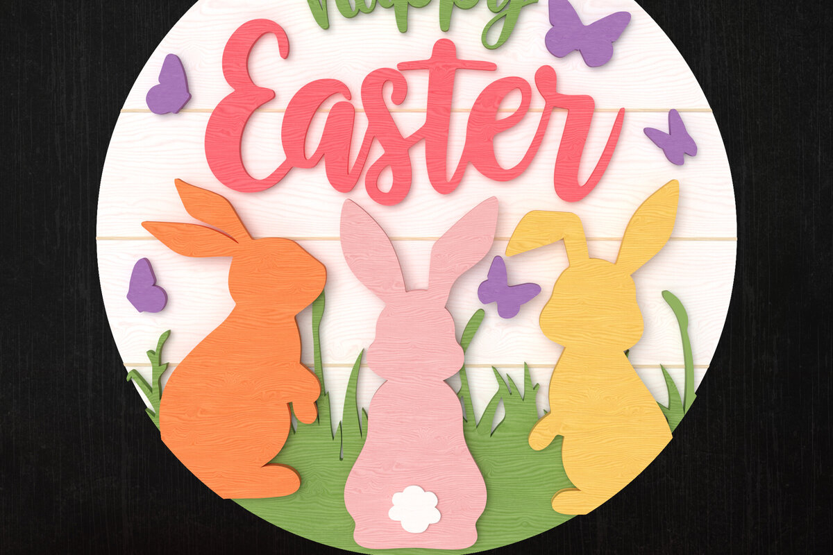 Σετ των 2 Intra απο ξύλο plywood  Χρώμα wenge 3mm-4mm πάχος - Πινακίδα κοπής με λέιζερ Easter Bunny Trio Δίασταση 15x15 cm INTRAFABR-121579348