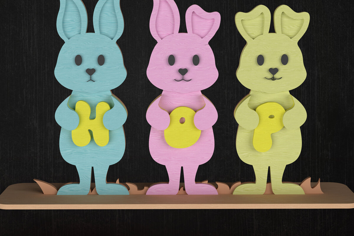 Σετ των 2 Intra απο ξύλο plywood  Χρώμα wenge 3mm-4mm πάχος - Easter Bunny Trio Δίασταση 6x6 cm INTRAFABR-121495040