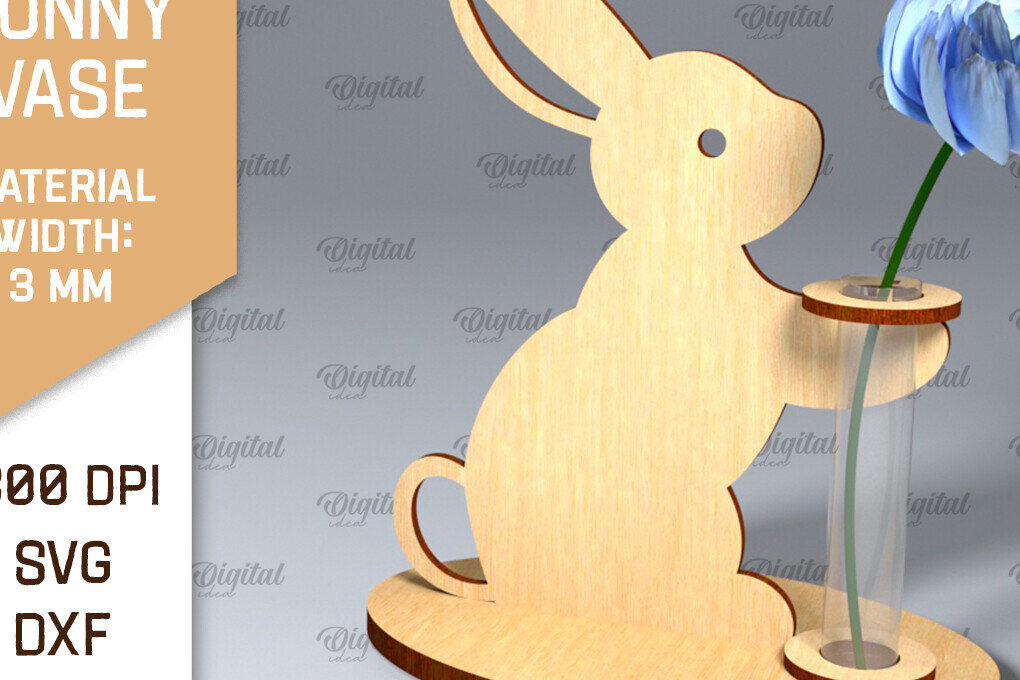 Σετ των 2 Intra απο ξύλο plywood  Χρώμα wenge 3mm-4mm πάχος - Πασχαλινό βάζο για λαγουδάκι . Πασχαλινό Βάζο Laser Δίασταση 15x15 cm INTRAFABR-93010825