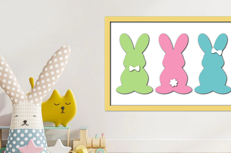 Σετ των 2 Intra απο ξύλο plywood  Χρώμα wenge 3mm-4mm πάχος - Πασχαλινό λαγουδάκι διάνυσμα κοπής με λέιζερ Δίασταση 15x15 cm INTRAFABR-122664326