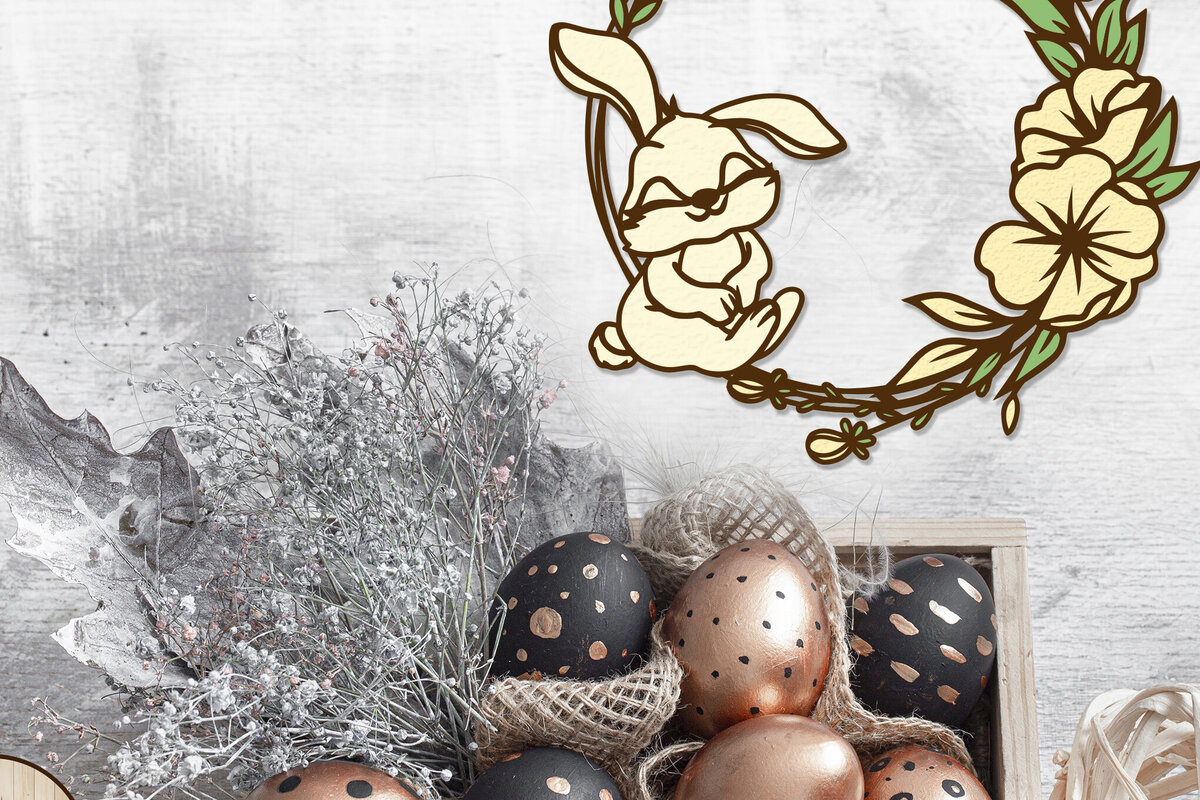 Σετ των 2 Intra απο ξύλο plywood  Χρώμα wenge 3mm-4mm πάχος - Διακοσμητικό στεφάνι τοίχου Πασχαλινό Λαγουδάκι Δίασταση 2x14 cm INTRAFABR-122664429